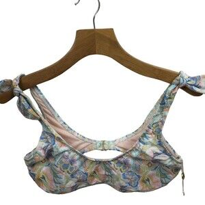 Antonio Melani Womens Floral Print Tie Strap Bralette Bikini Top Blue Sz 10 NWT